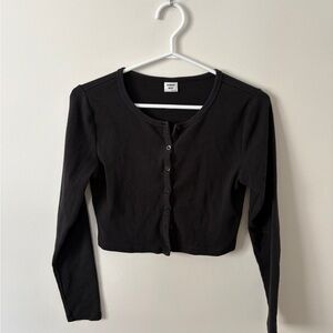 Aritzia Sunday Best Black Cropped Button-Up Long Sleeve Cardigan